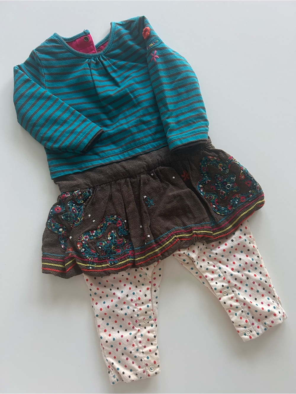 CATIMINI One Piece Long Sleeve Outfit Top Skirt Leggings Designed France Sz 6M